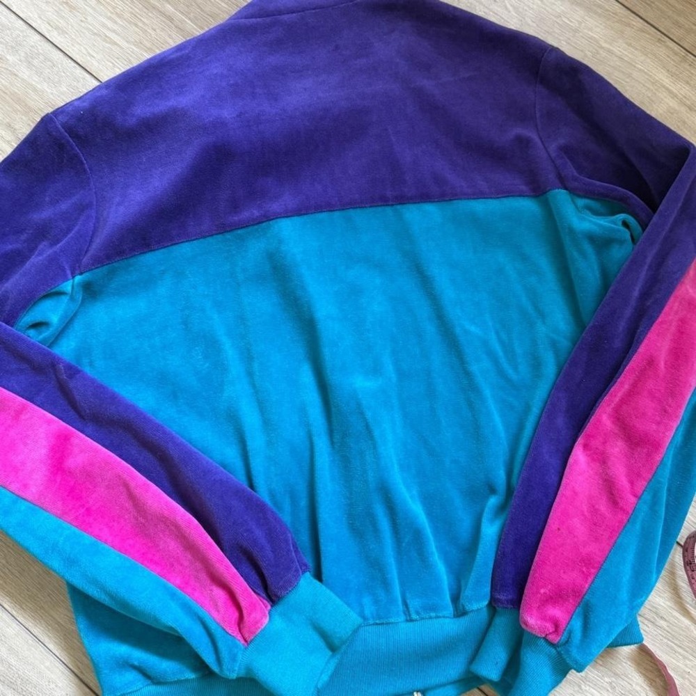 Vintage Jantzen Velour Colorblock Zip Up Track Jacket Made USA - Picture 4 of 8